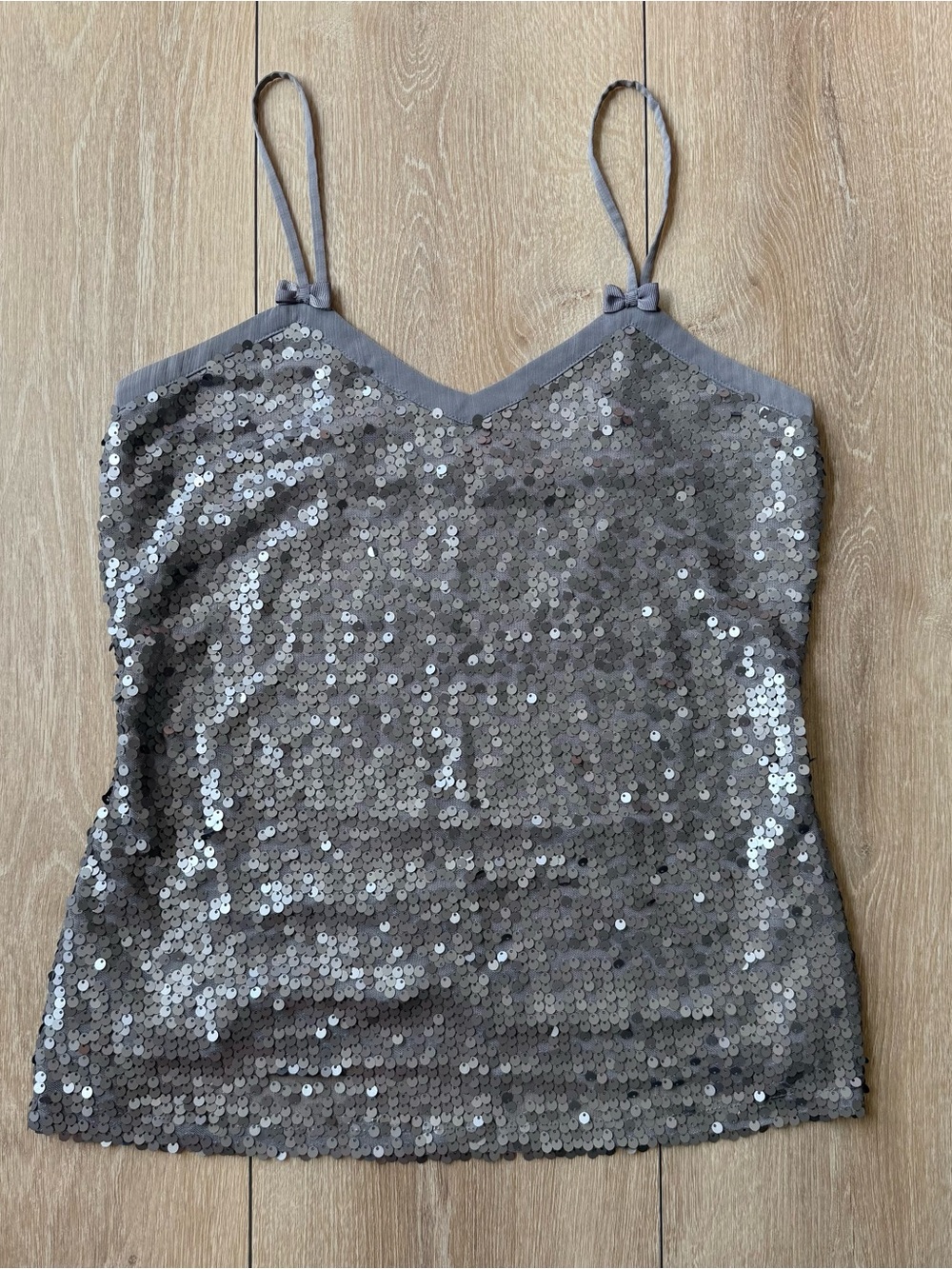 Y2K Candie's Silver Sequin Spaghetti Strap Bow Camisole